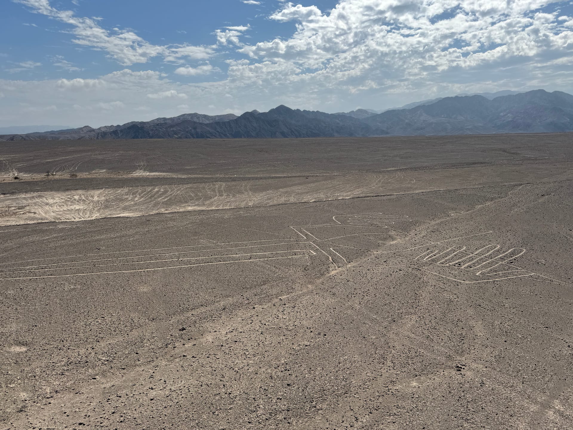 Géoglyphes de Nazca tracés dans le désert vus depuis le mirador